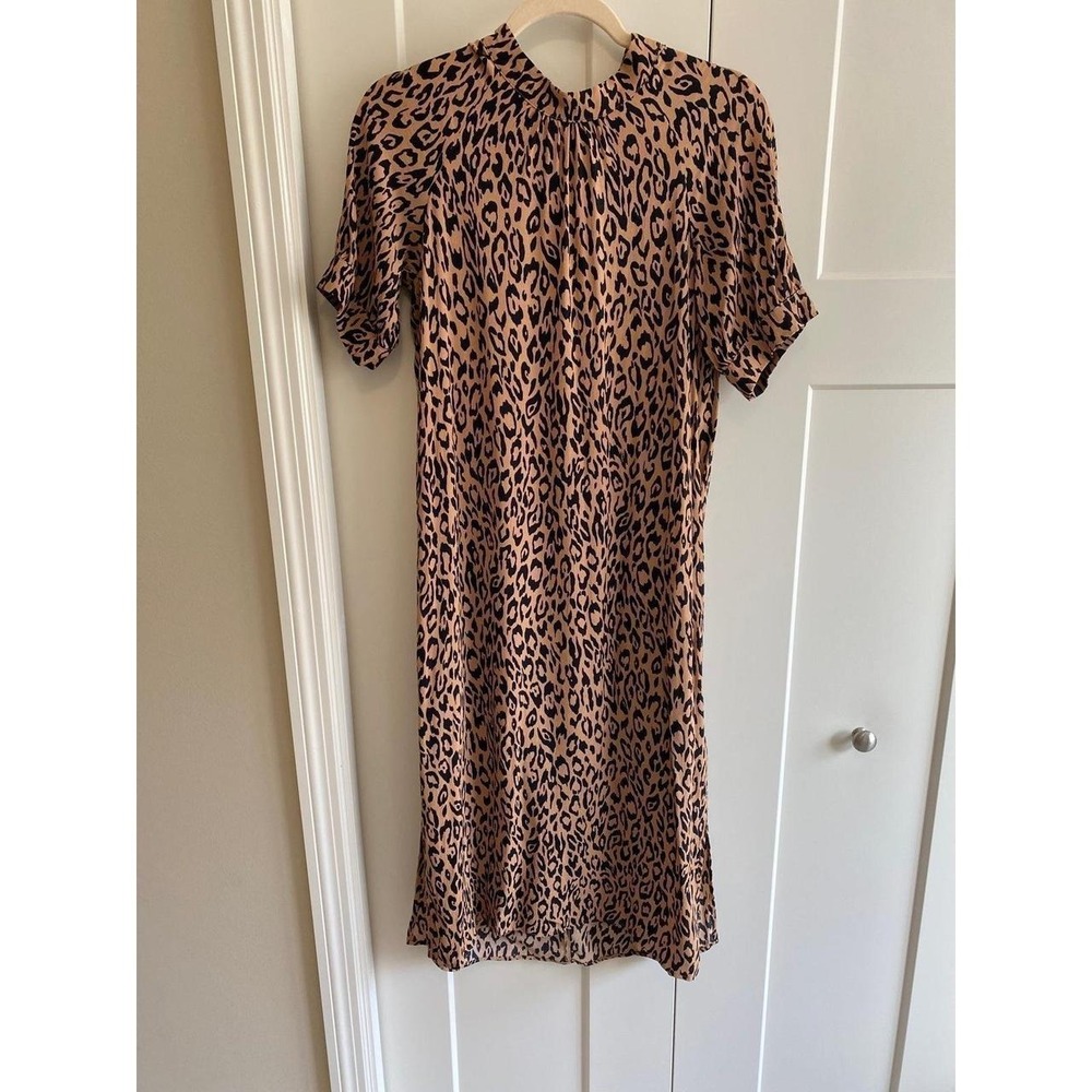 Anthropologie Dress McKenzie Leopard Print Pullover Elbow  XS R1